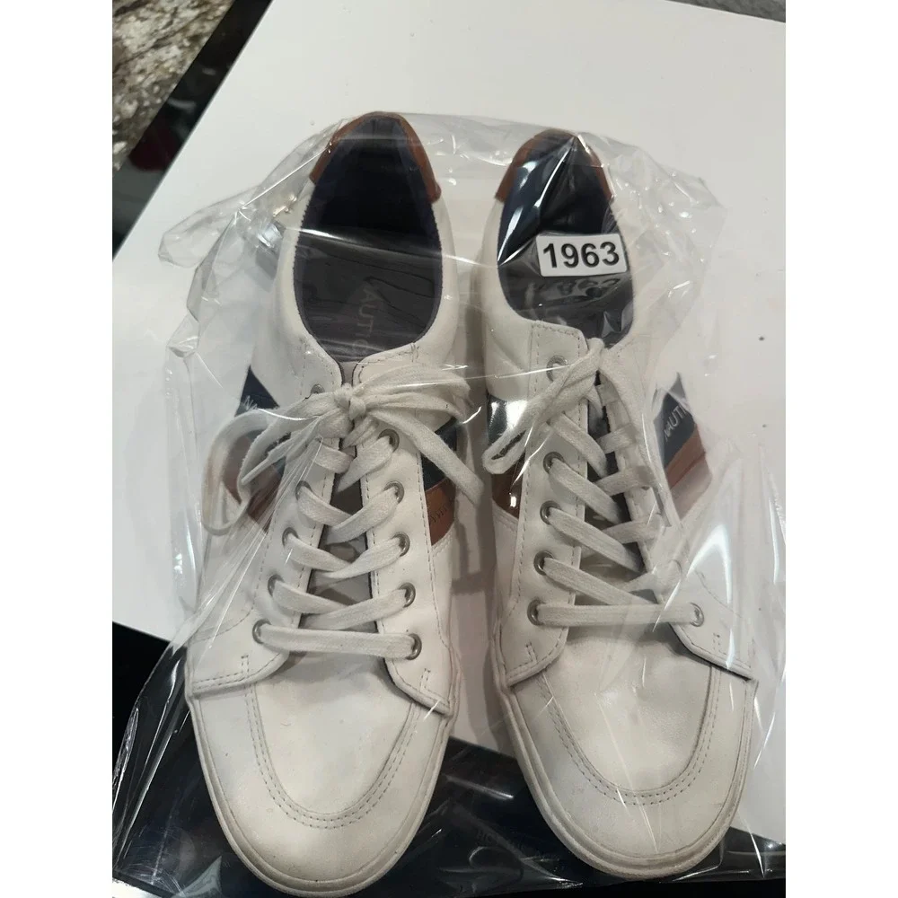 Nautica Garrison Men Size 12‎ White Brown Blue Stripe Casual Sneakers Shoes